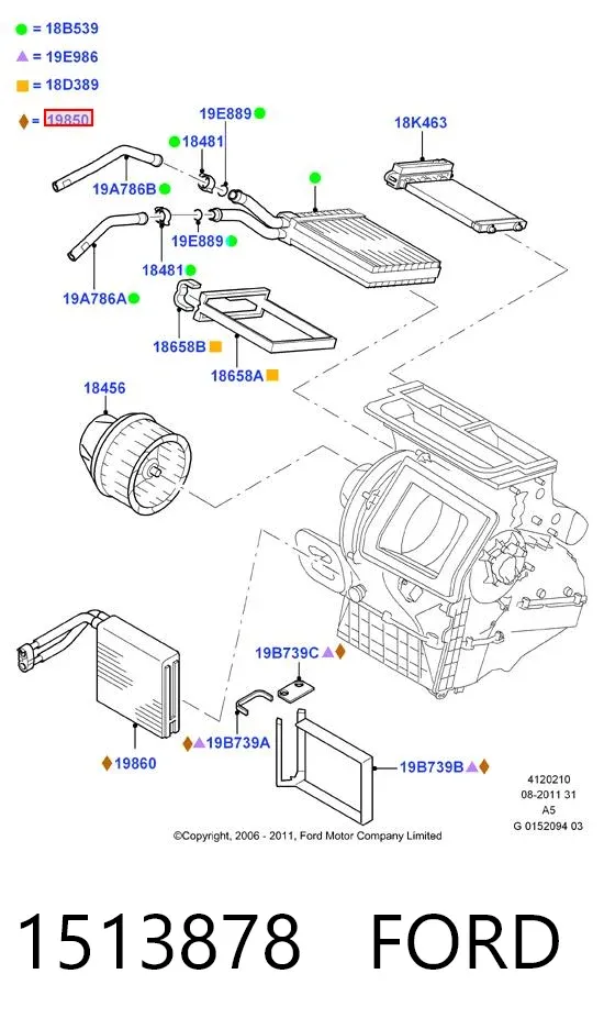 Evaporador de aire acondicionado 1513878 Ford