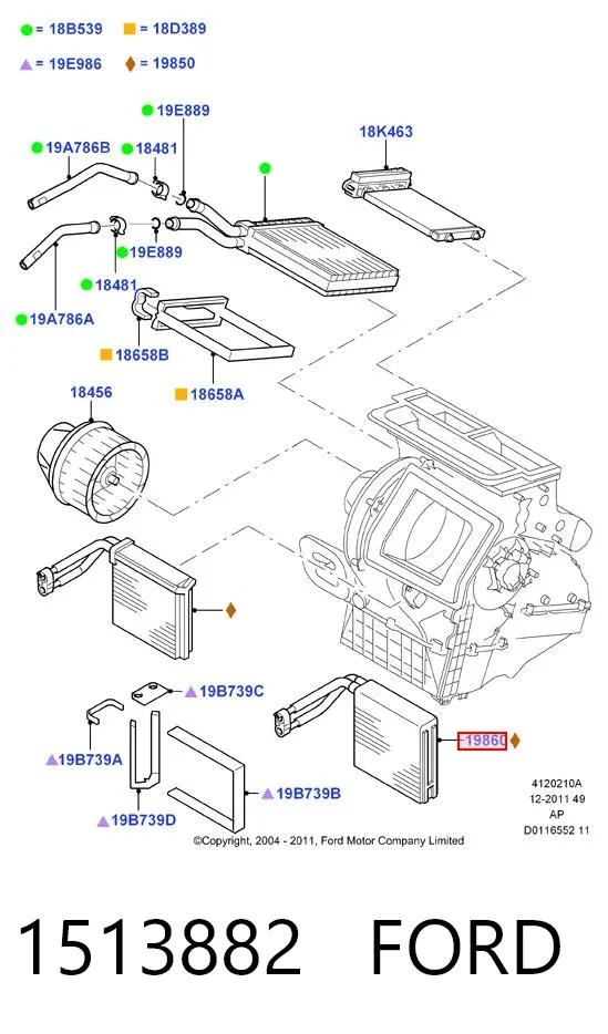 Evaporador de aire acondicionado 1513882 Ford