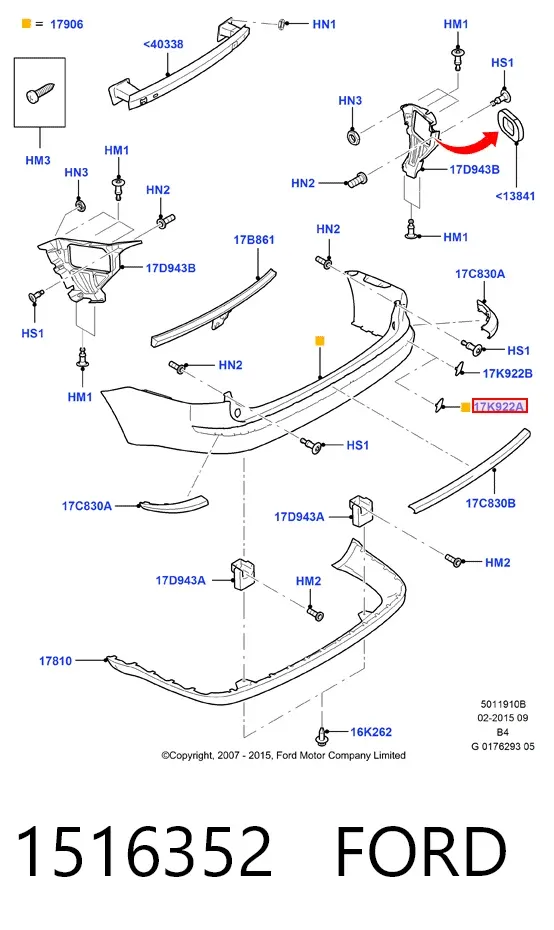 Tapa de gancho de remolque trasero del parachoques 1516352 Ford