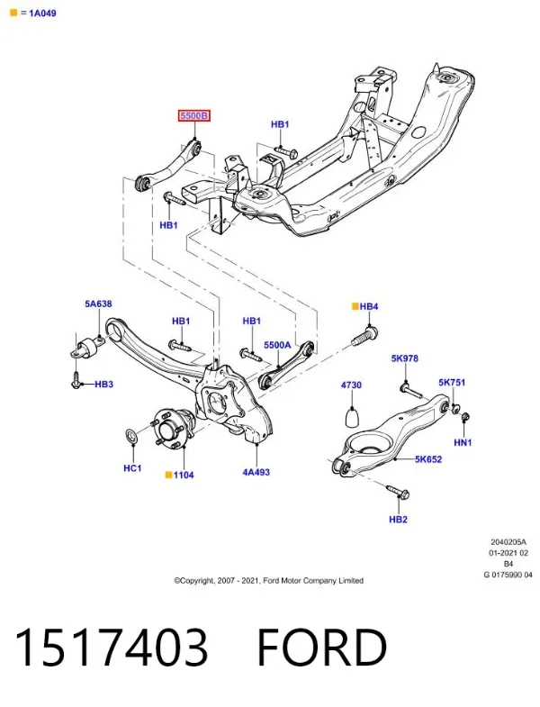 Brazo superior de suspensión trasera izquierdo/derecho 1517403 Ford
