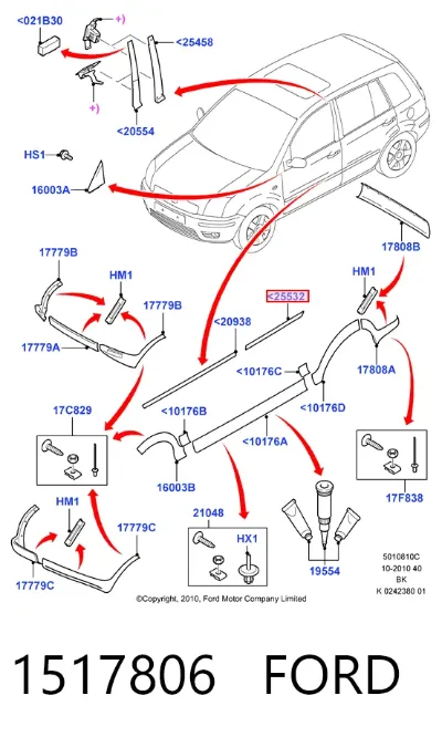 Moldura de puerta trasera derecha FORD 1517806