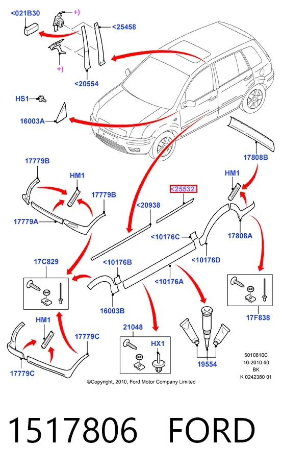 Moldura de puerta trasera derecha 1517806 Ford