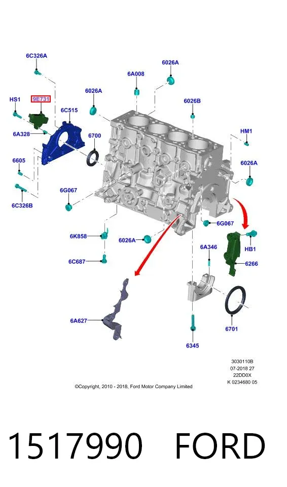 Sensor de cigüeñal 1517990 Ford
