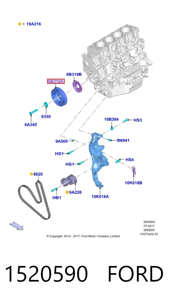 Polea de cigüeñal 1520590 Ford