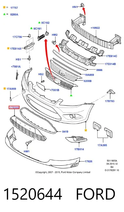 Rejilla del parachoques delantero FORD 1520644