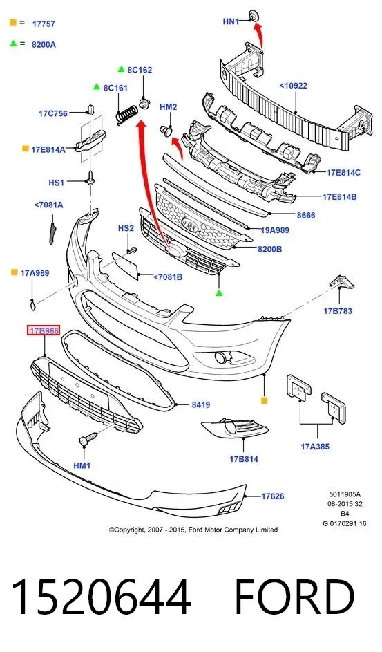 Rejilla del parachoques delantero 1520644 Ford
