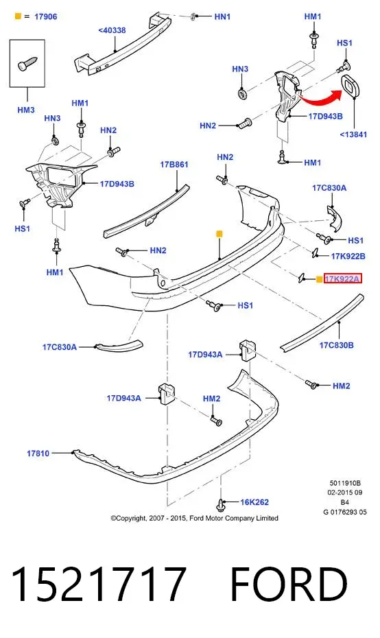 Tapa de gancho de remolque trasero del parachoques 1521717 Ford