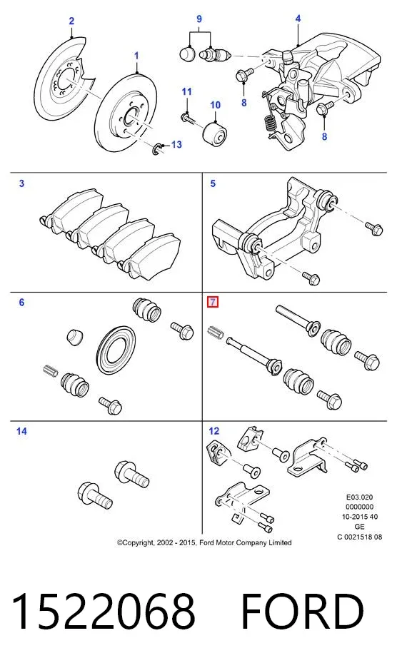 Kit de reparación de pinzas de freno 1522068 Ford