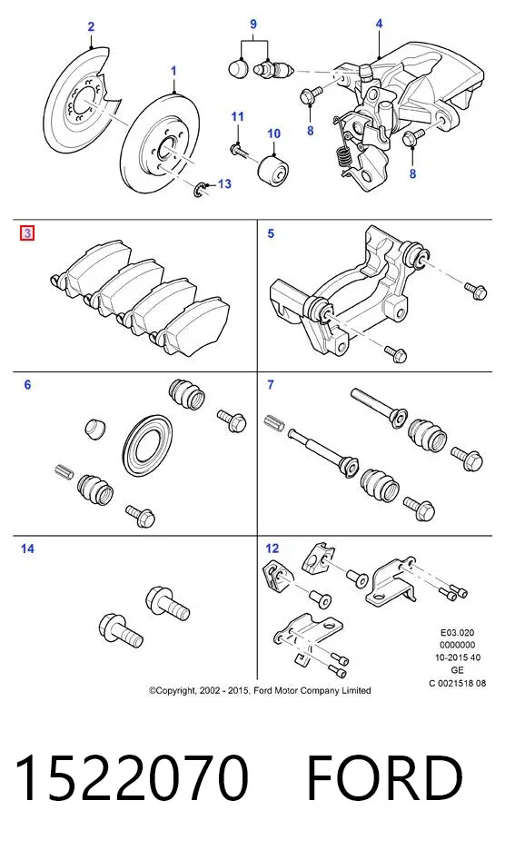 Pastillas de freno traseras 1522070 Ford
