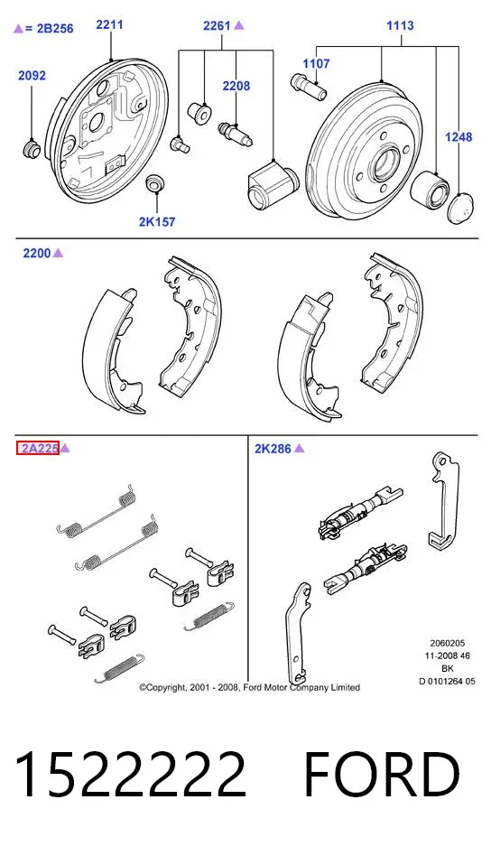 Kit de montaje de zapatas de freno traseras 1522222 Ford