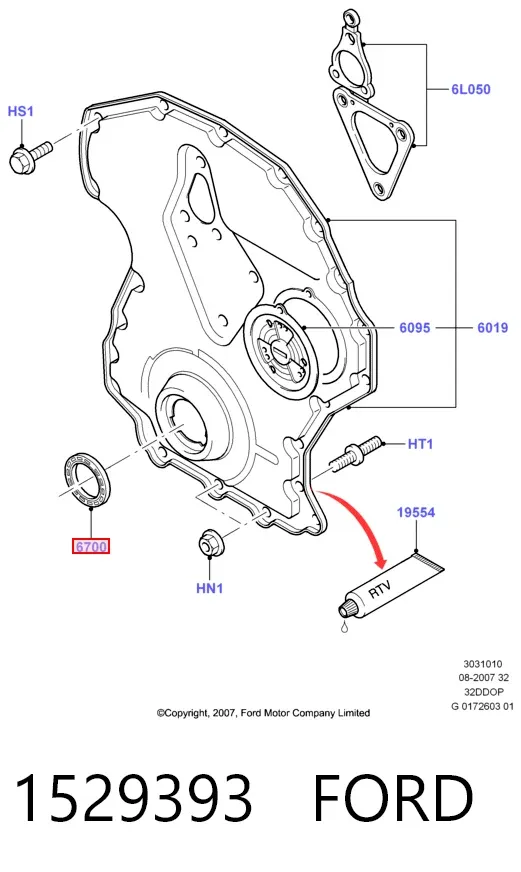 Retén de cigüeñal frontal 1529393 Ford