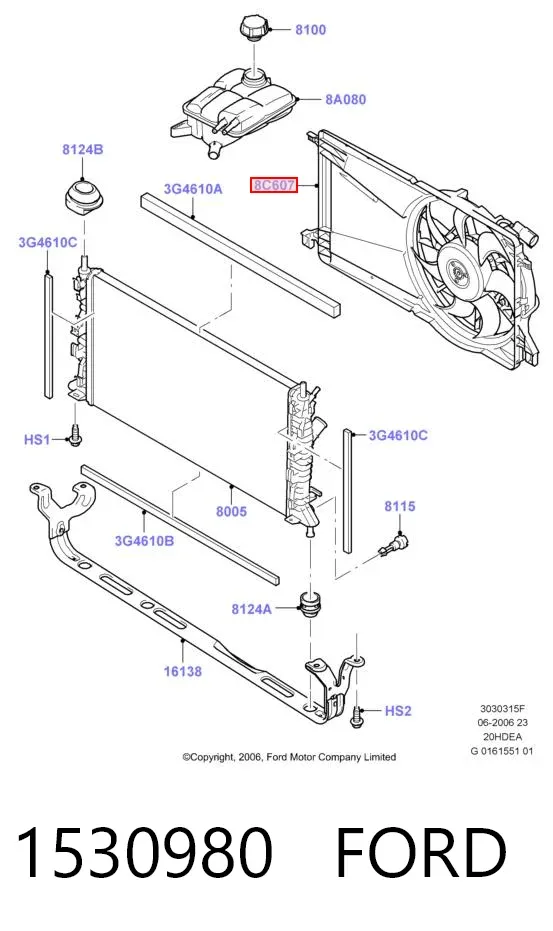 Ventilador de radiador 1530980 Ford