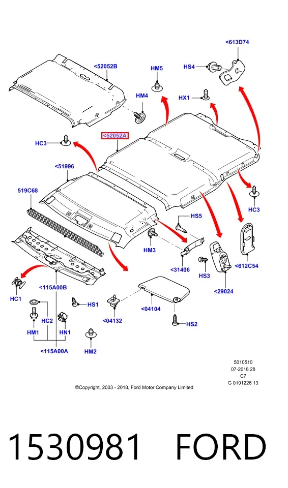 Techo interior 1530981 Ford