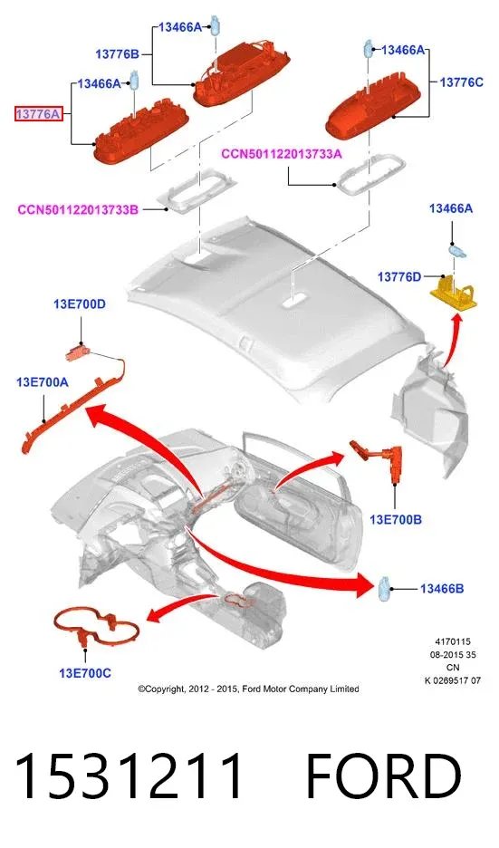Luz de techo interior (cabina) 1531211 Ford