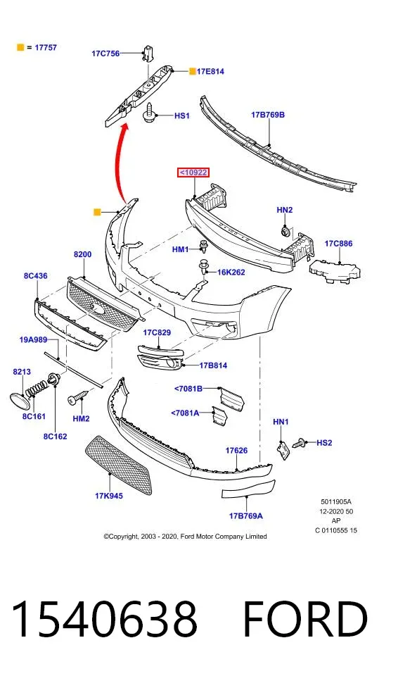 Refuerzo parachoque delantero 1540638 Ford
