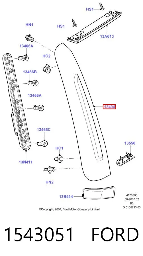 Piloto trasero derecho 1543051 Ford