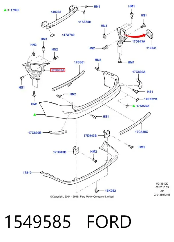 Soporte del parachoques trasero derecho 1549585 Ford