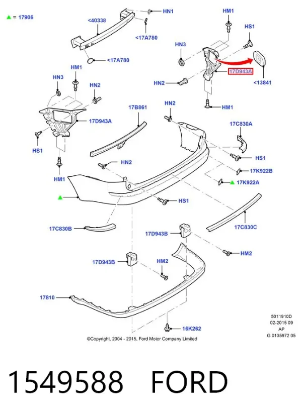 Soporte de parachoques trasero izquierdo 1549588 Ford