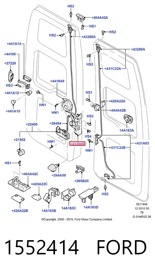 Cerradura de puerta trasera derecha de doble hoja 1552414 Ford