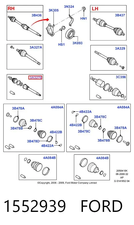 Junta homocinética interna delantera derecha 1552939 Ford