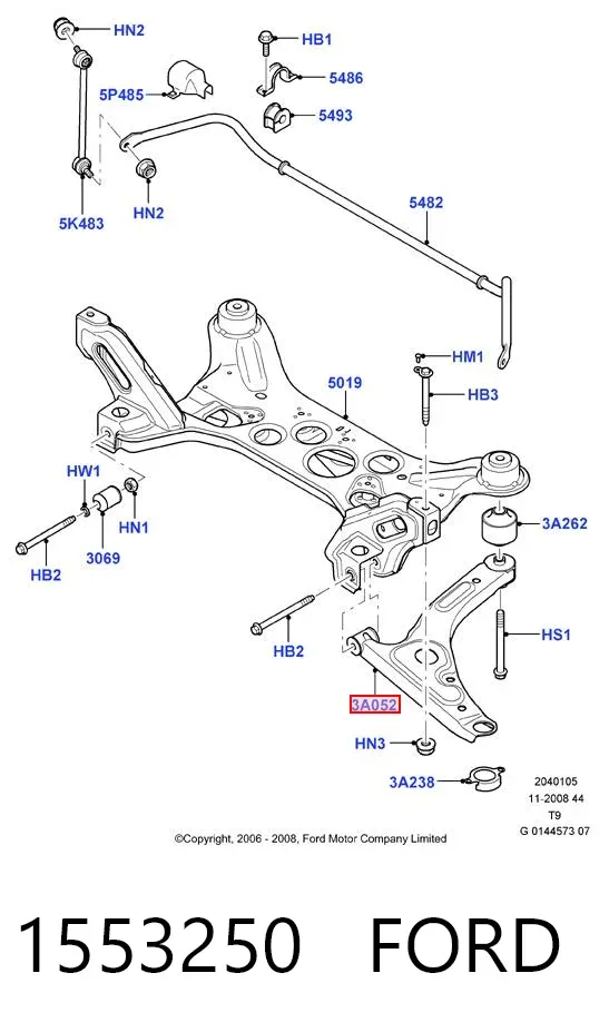 Brazo inferior izquierdo de la suspensión delantera 1553250 Ford