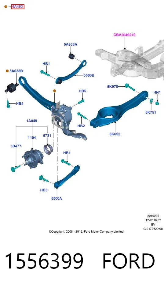 Mangueta delantera izquierda 1556399 Ford