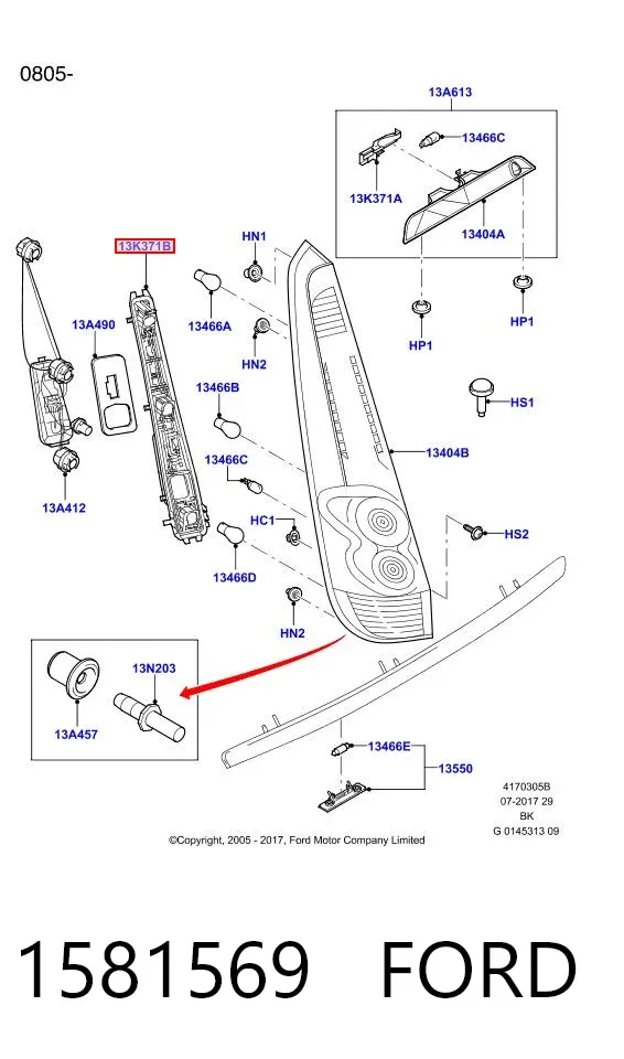 Placa de contacto de luz trasera 1581569 Ford