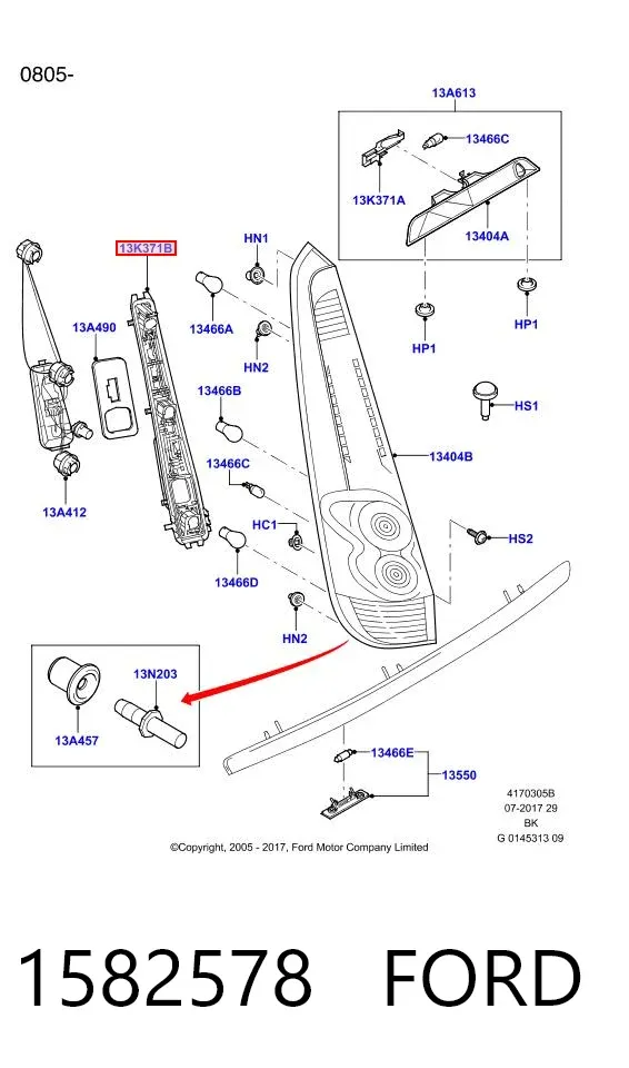 Placa de contacto de luz trasera 1582578 Ford