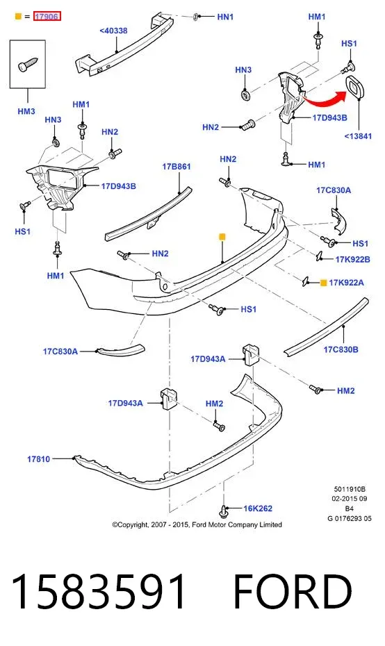 Parachoques trasero 1583591 Ford