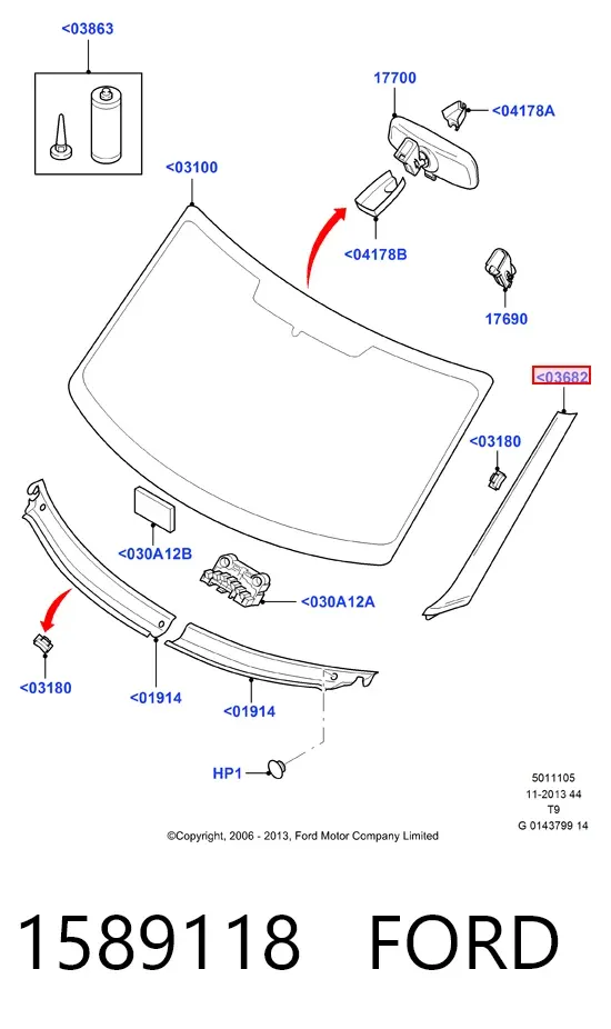 Moldura izquierda del parabrisas 1589118 Ford