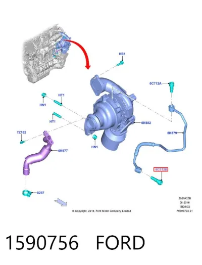 Perno de tubo de alimentación de aceite de turbocompresor FORD 1590756
