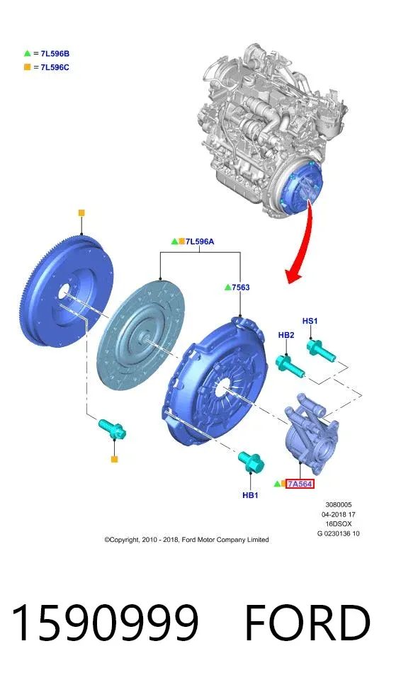 Desembrague central, embrague 1590999 Ford