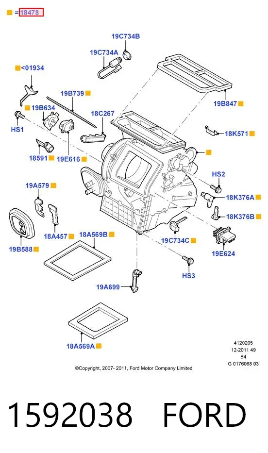 Carcasa del ventilador del calefactor, conjunto 1592038 Ford