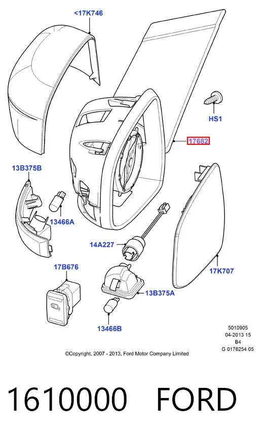 Espejo de retrovisor derecho 1610000 Ford