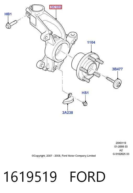 Mangueta delantera 1619519 Ford