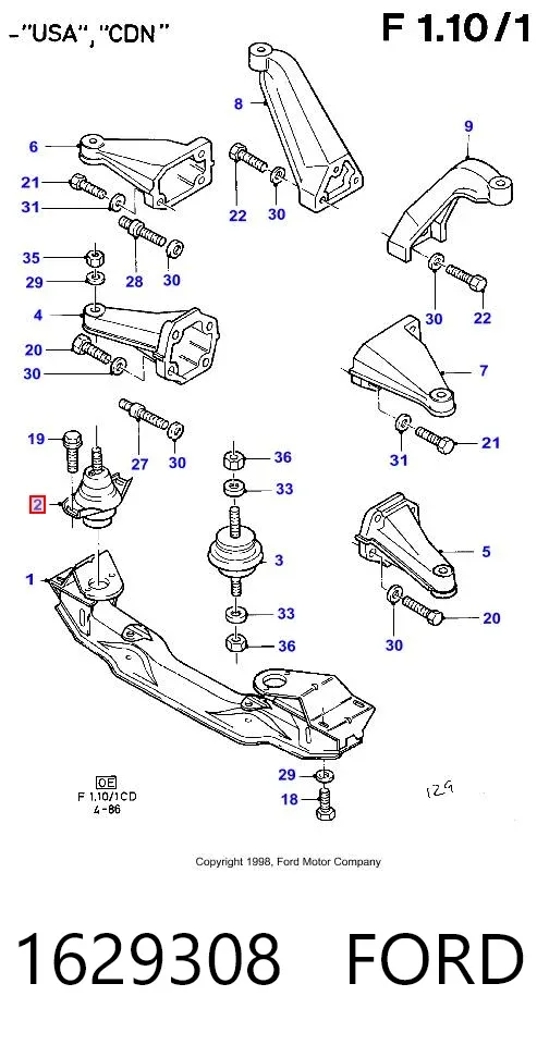 Soporte de motor delantero 1629308 Ford