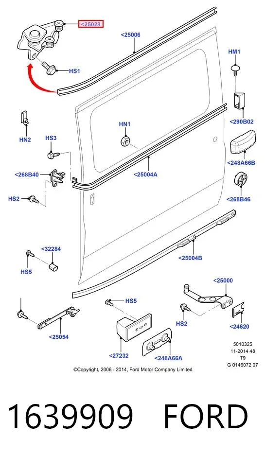 Rodillo superior derecho de puerta corrediza 1639909 Ford