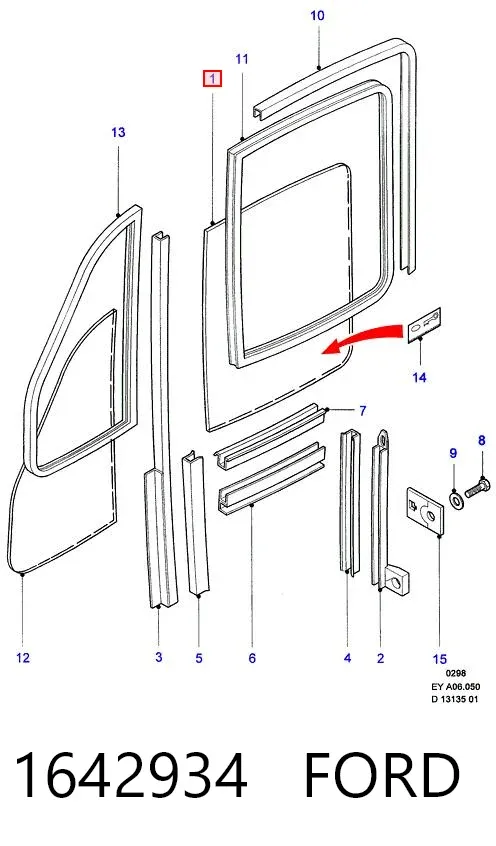 Cristal de puerta delantera derecha 1642934 Ford