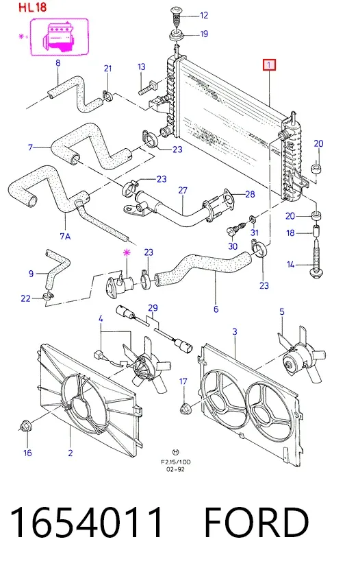 Radiador 1654011 Ford