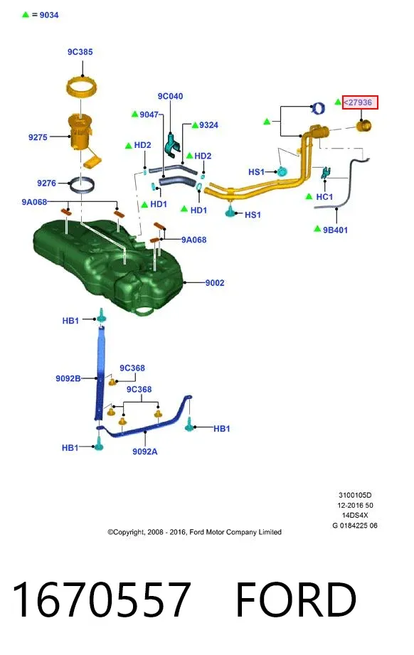 Carcasa del tubo de llenado del tanque de combustible 1670557 Ford