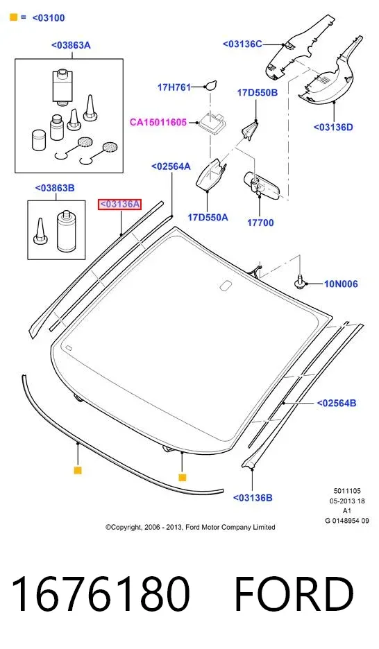 Moldura derecha del parabrisas 1676180 Ford