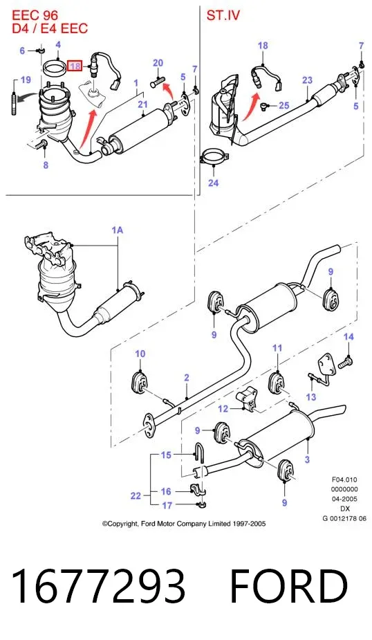 Sonda lambda de oxígeno posterior al catalizador 1677293 Ford