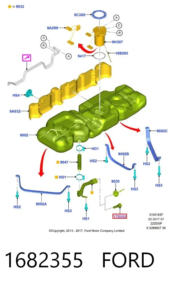 Adaptador de boca de llenado 1682355 Ford