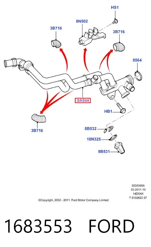 Manguera radiador 1683553 Ford