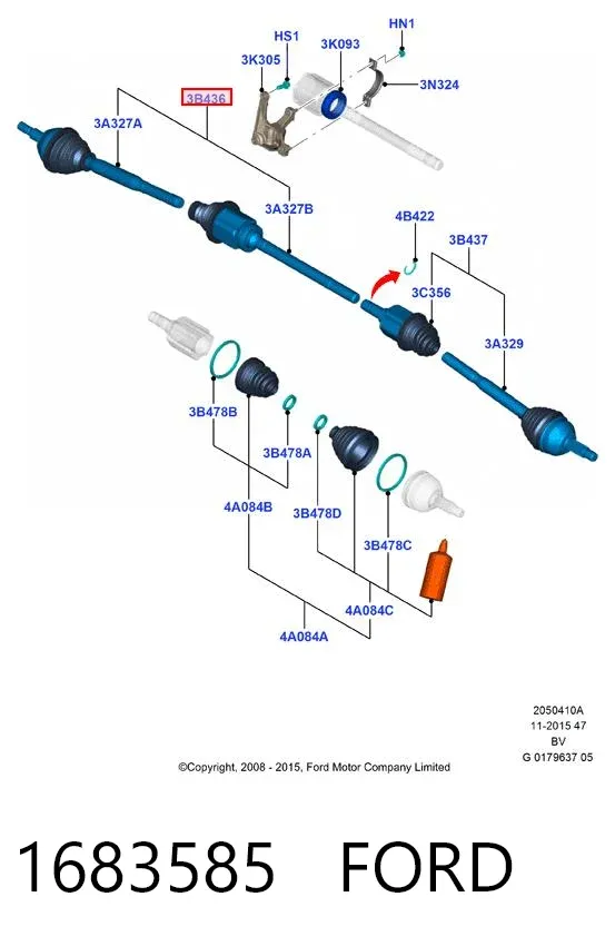 Semieje delantero derecho 1683585 Ford