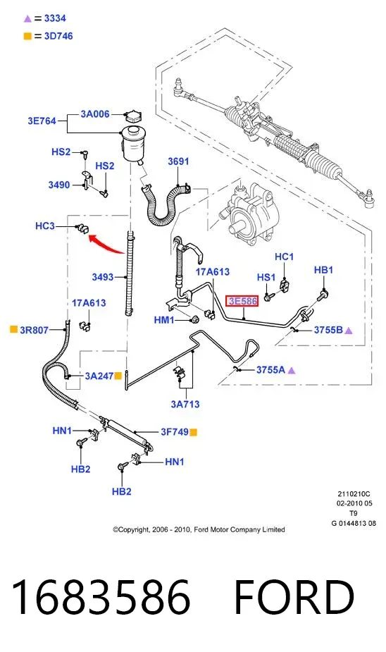 Manguera de alta presion de direccion, hidráulica 1683586 Ford