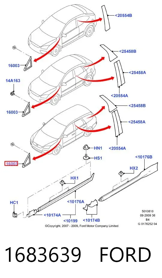 Moldura exterior del pilar delantero derecho 1683639 Ford