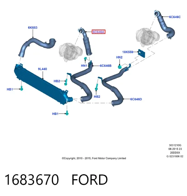 Tubo de salida de aire del turbocompresor 1683670 Ford