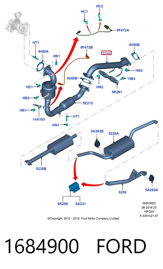 Tubo intermedio de escape 1684900 Ford