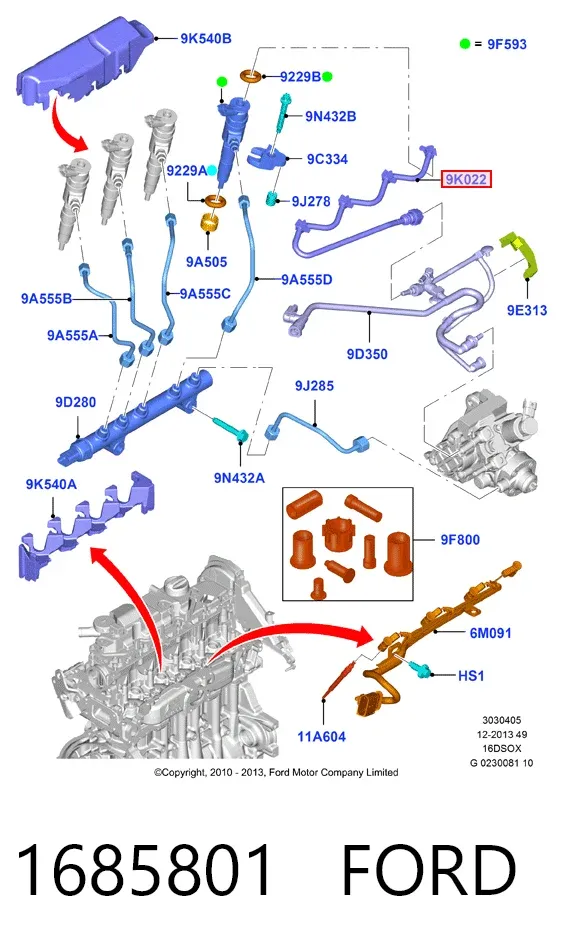 Tubería de retorno de combustible de los inyectores 1685801 Ford